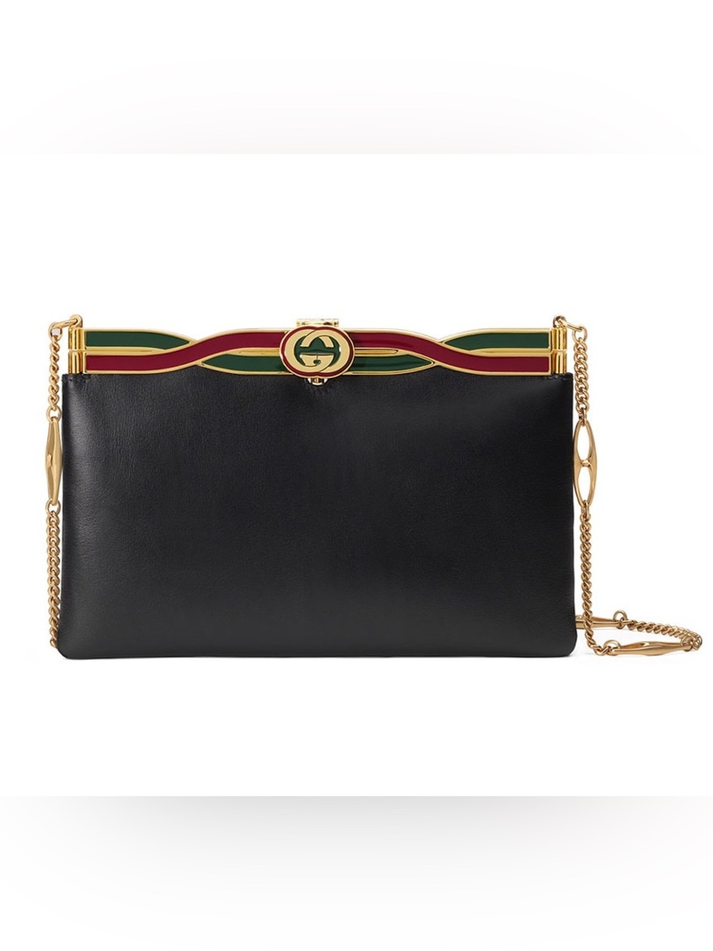 Authentic Gucci Broadway Black Leather Evening Chain Bag